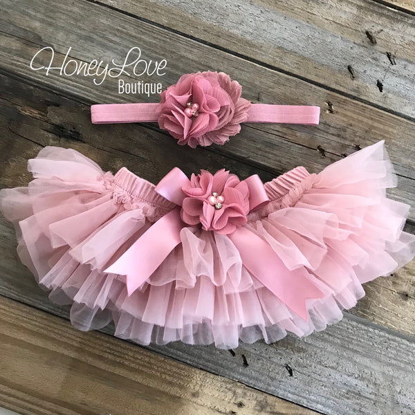 PERSONALIZED Name Outfit - Gold glitter and Peach/Vintage Pink - embellished tutu skirt bloomers main image 1