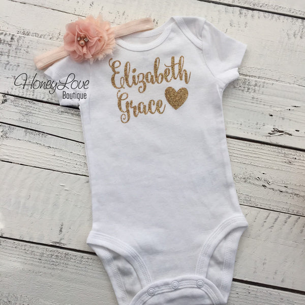 Personalized name outfit - Silver/Gold glitter and plum lace bloomers
