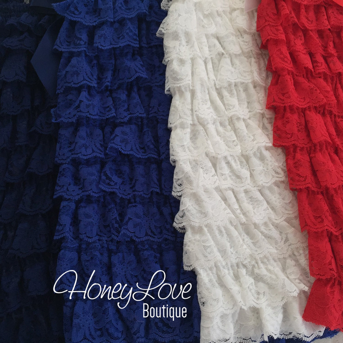 Lace Petti Romper - Red, White, Royal Blue, Navy - HoneyLoveBoutique