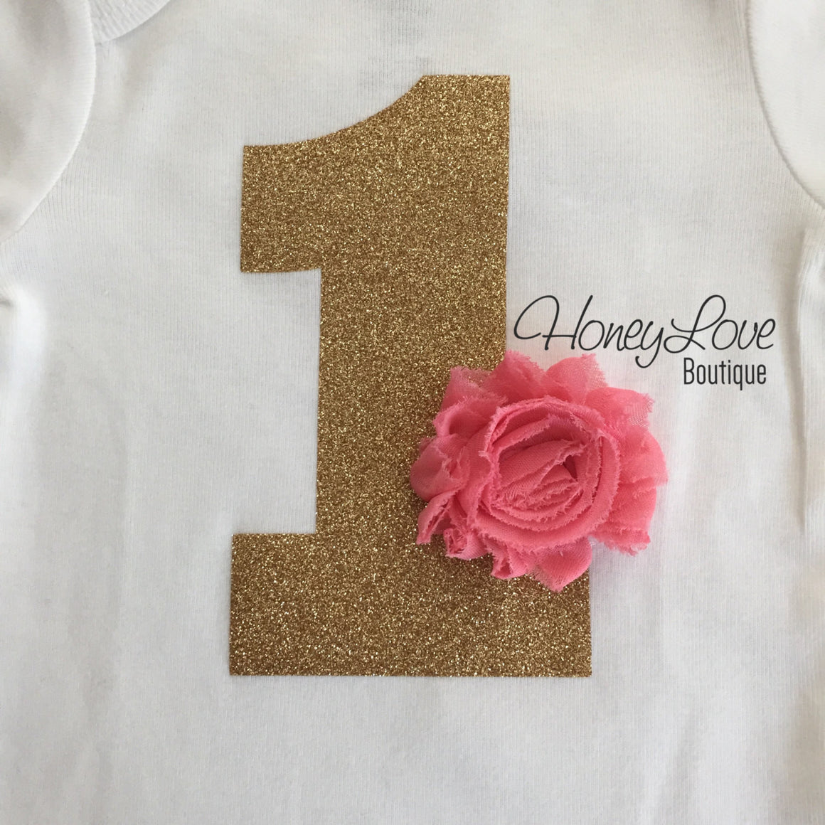 Birthday Bodysuit - Gold or Silver 1 with flower accent (choose color!) - HoneyLoveBoutique