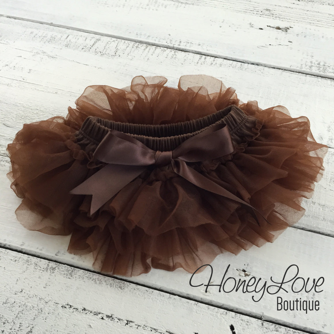 Brown tutu skirt bloomers - embellished ivory flower - HoneyLoveBoutique