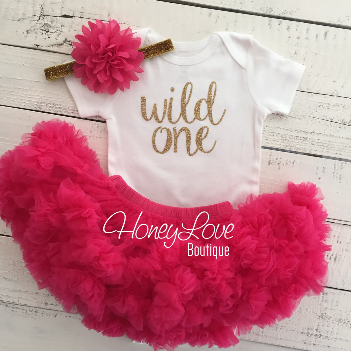 Wild One Birthday Outfit - Silver/Gold and watermelon pink - HoneyLoveBoutique