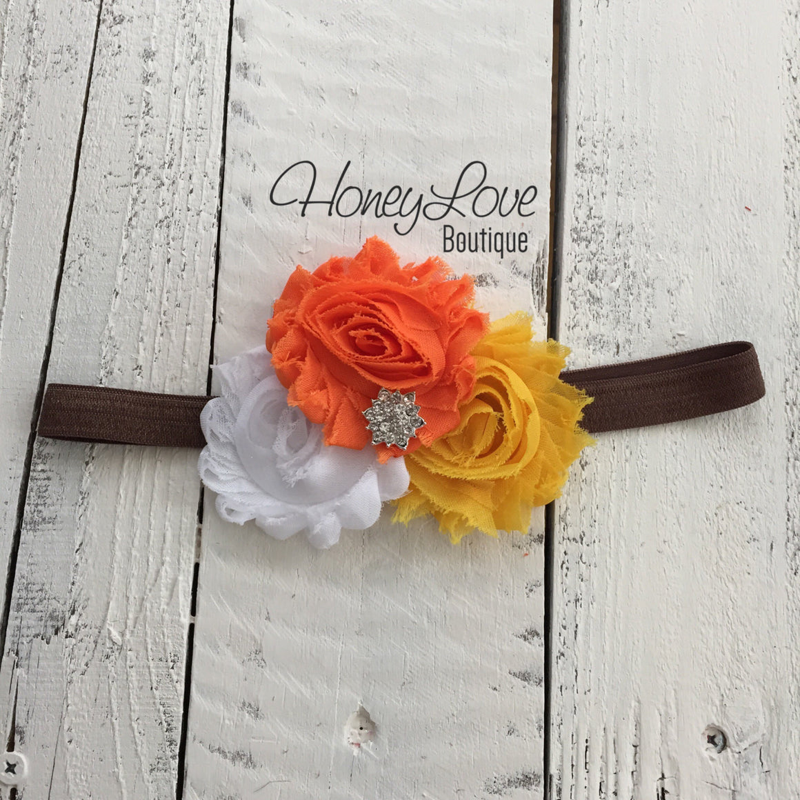 Thanksgiving Fall Halloween outfit - candy corn headband and leg warmers - HoneyLoveBoutique