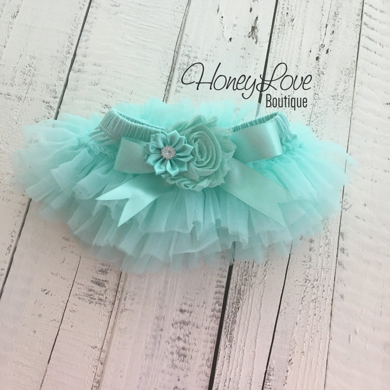 Mint/Aqua Embellished tutu skirt bloomers - HoneyLoveBoutique