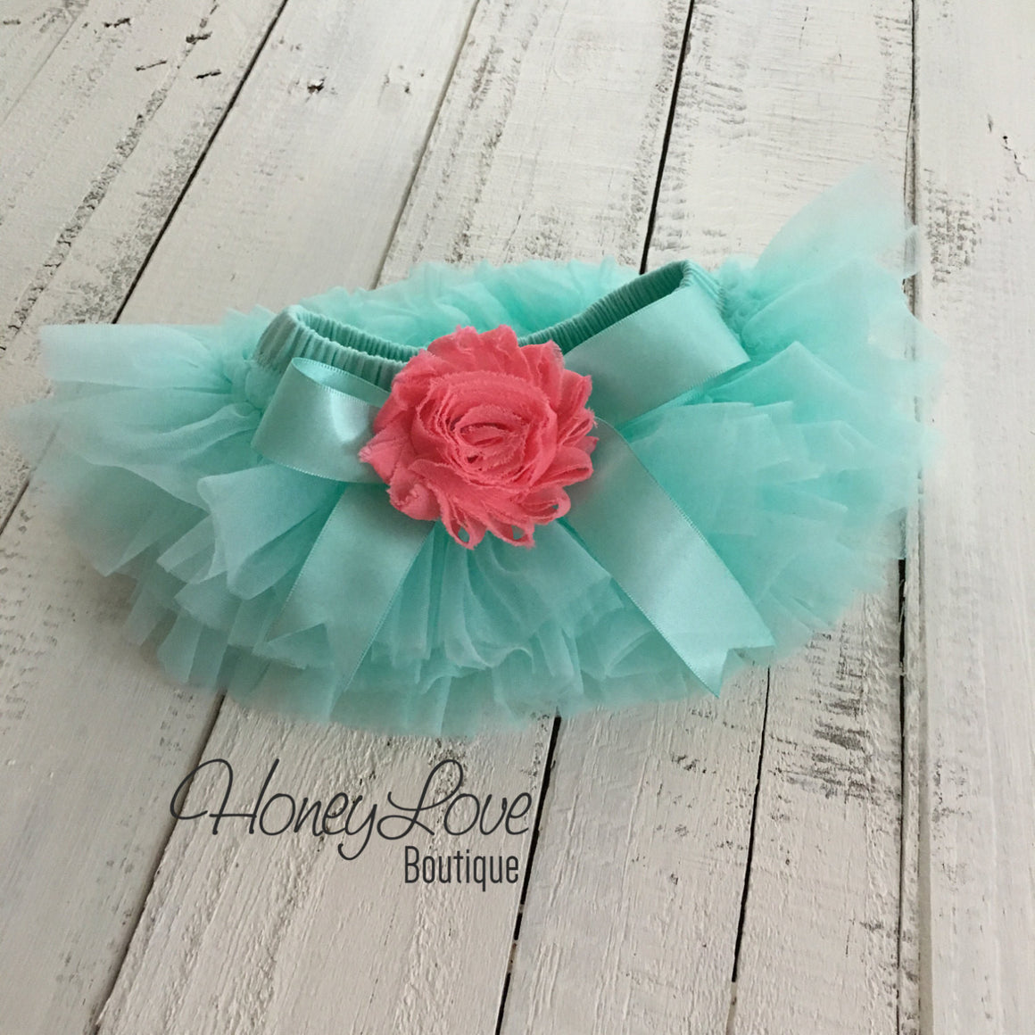 Mint/Aqua/Coral Embellished  tutu skirt bloomers - HoneyLoveBoutique