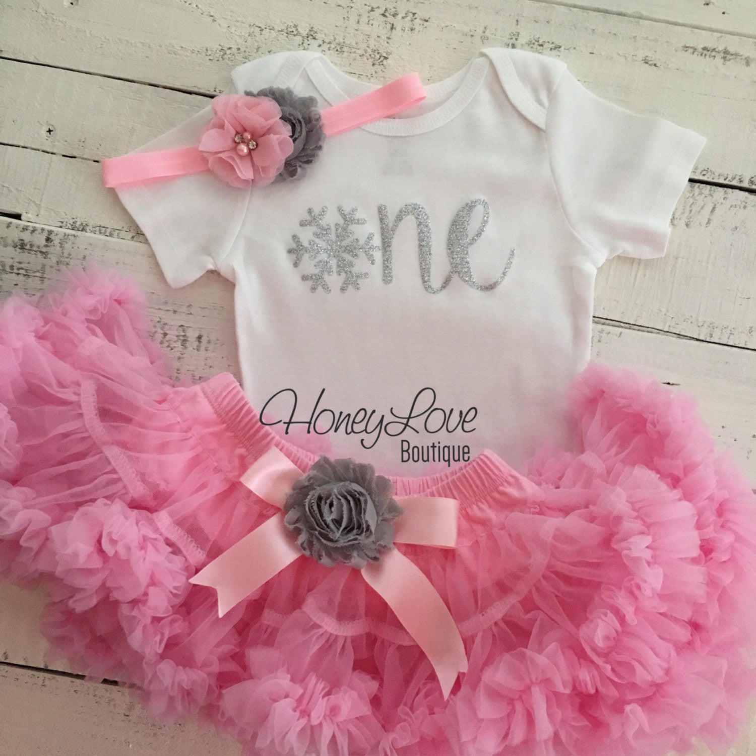 Winter ONEderland 1st Birthday outfit - Light Pink, Gray and Silver gl - HoneyLoveBoutique Winter ONEderland 1st Birthday outfit - Light Pink, Gray and Silver gl - HoneyLoveBoutique