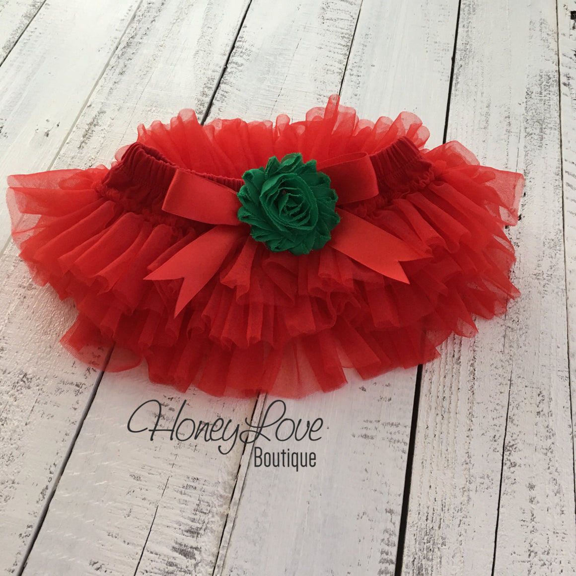 Red/Green Embellished tutu skirt bloomers and Gold/Silver glitter headband - HoneyLoveBoutique