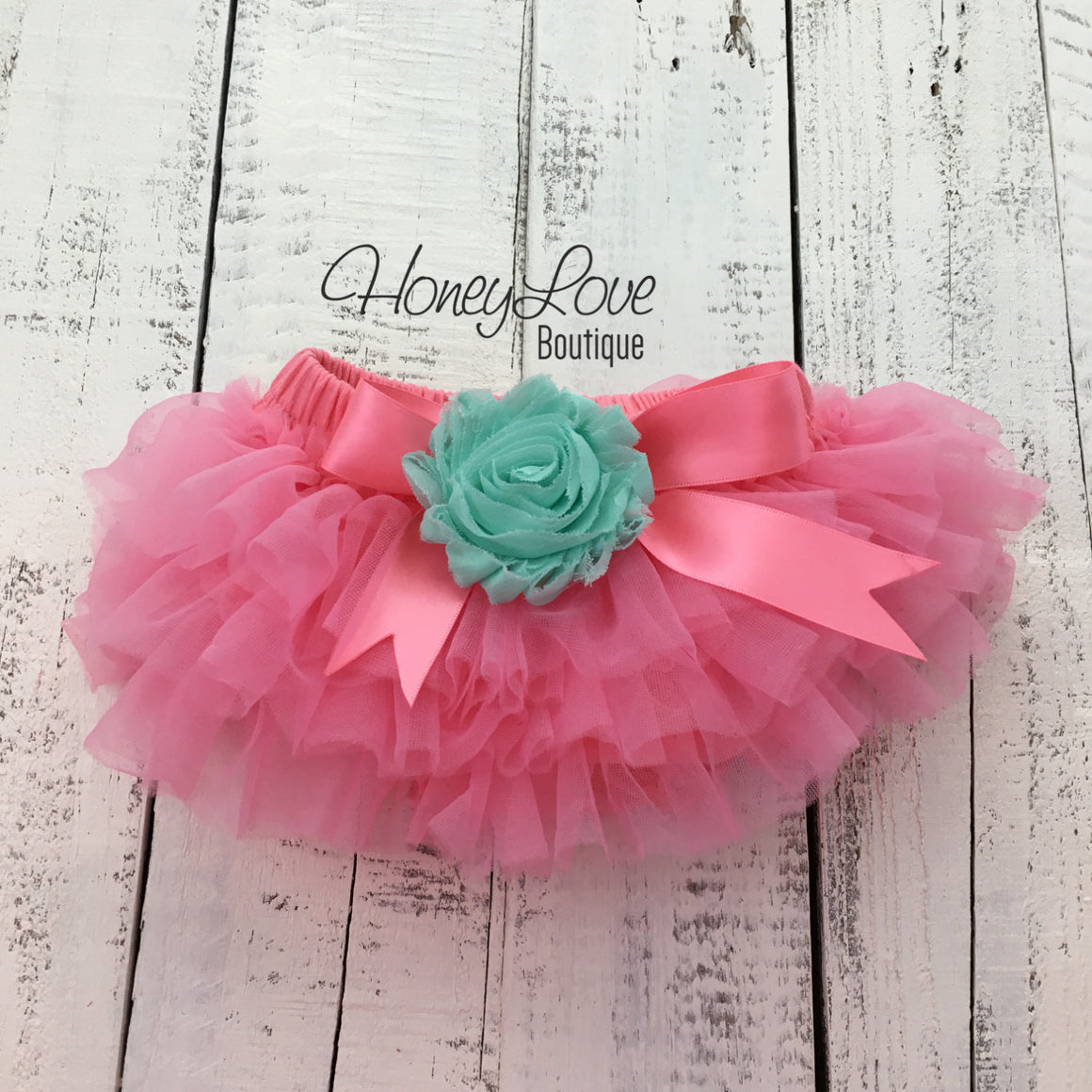 Coral Pink/Mint/Aqua Embellished tutu skirt bloomers - HoneyLoveBoutique