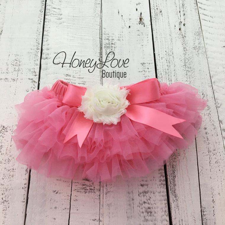 Coral Pink/Ivory Embellished tutu skirt bloomers - HoneyLoveBoutique