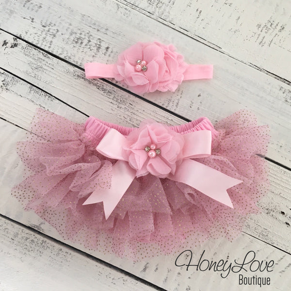 Light Pink with gold glitter embellished tutu skirt bloomers and match ...