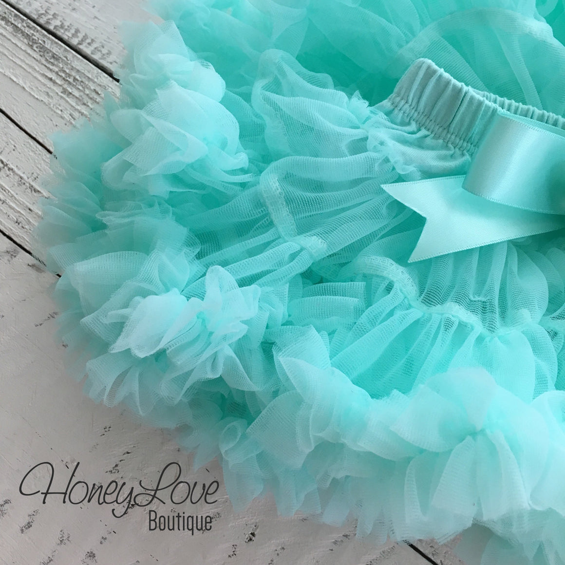 Mint/Aqua Pettiskirt - embellished flower - HoneyLoveBoutique