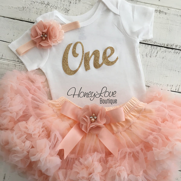 One - Birthday Outfit - Gold glitter and Peach