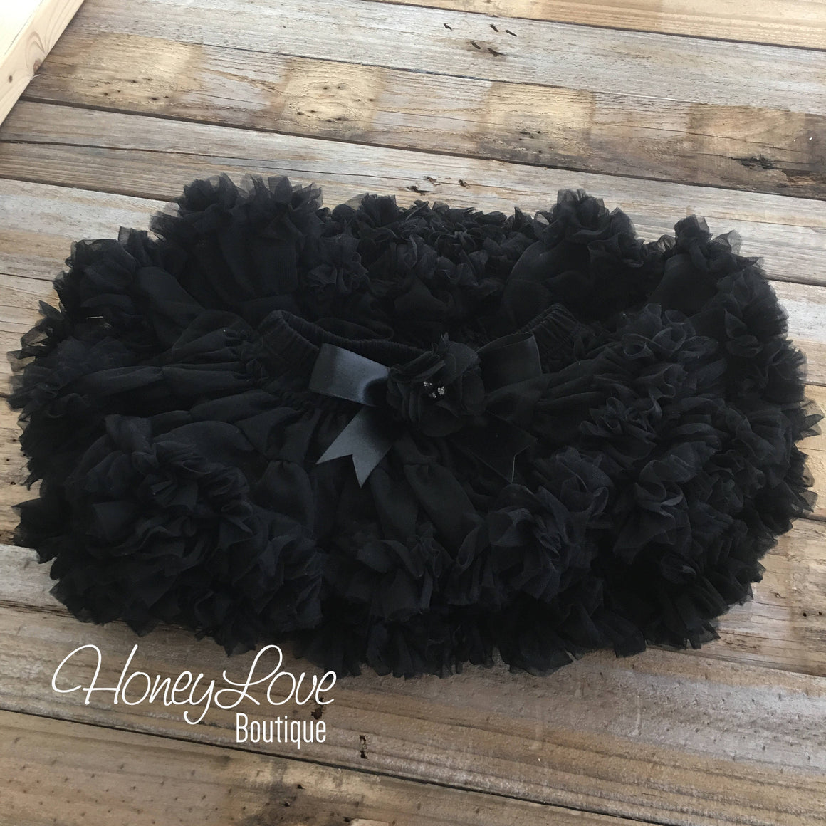 Black Pettiskirt - embellished flower - HoneyLoveBoutique