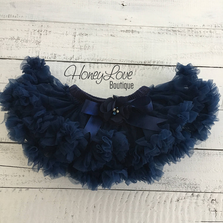 Navy Blue Pettiskirt - embellished flower - HoneyLoveBoutique