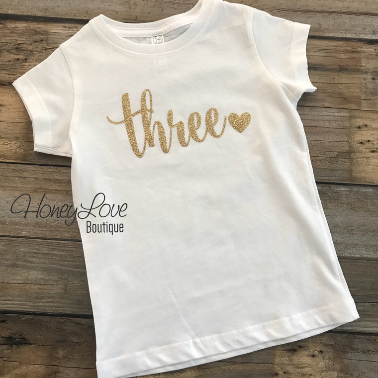 Gold Glitter Number shirt - one, two, three, four or five - HoneyLoveBoutique