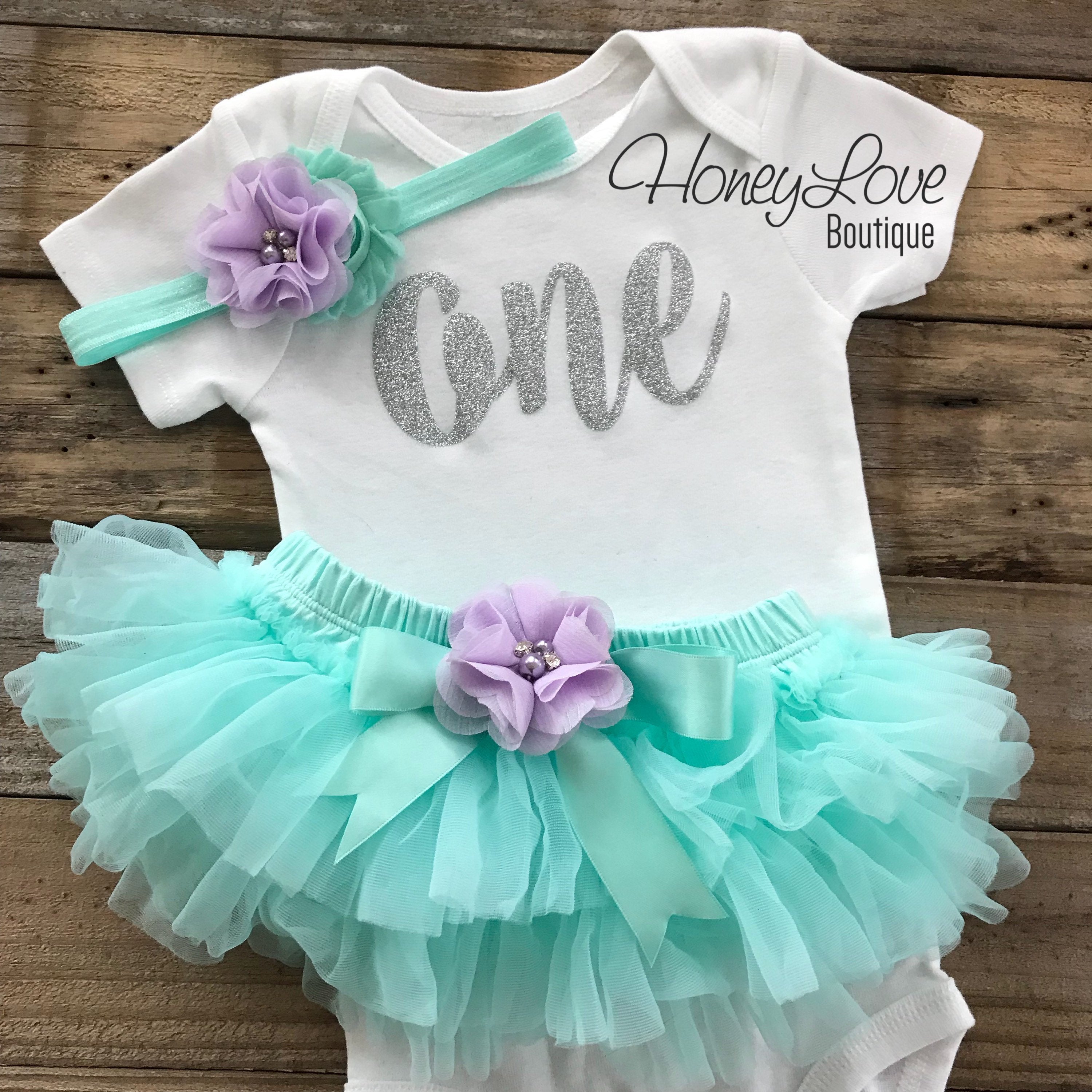 One - Birthday Outfit - Mint/Aqua, Lavender Purple and Silver/Gold gli - HoneyLoveBoutique One - Birthday Outfit - Mint/Aqua, Lavender Purple and Silver/Gold gli - HoneyLoveBoutique