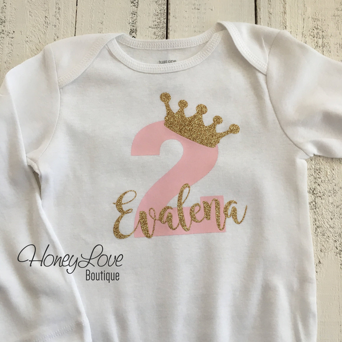 Personalized 2nd Birthday Princess T-shirt - Light Pink and Gold glitter - HoneyLoveBoutique