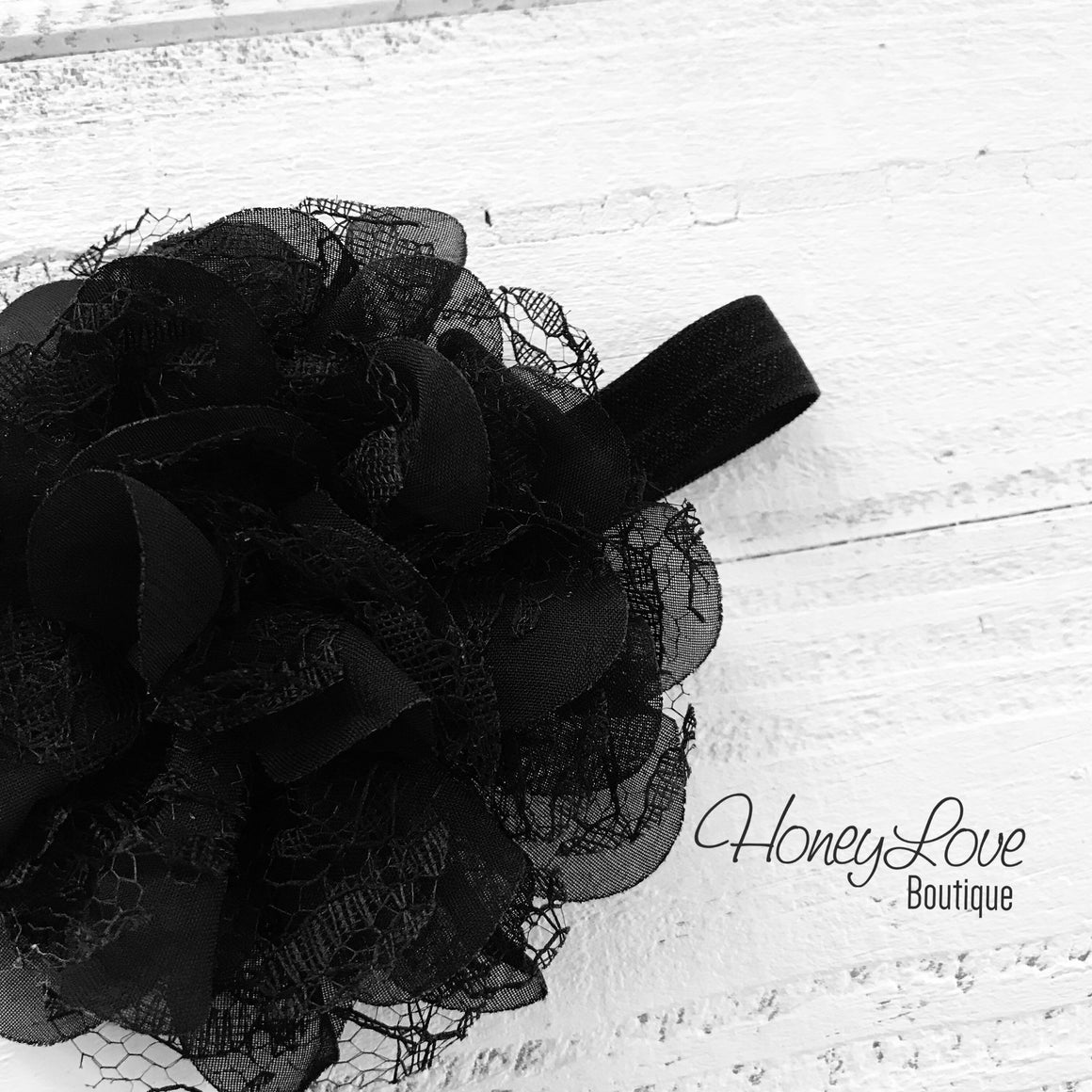 Black Lace and Chiffon Layered Flower headband - HoneyLoveBoutique
