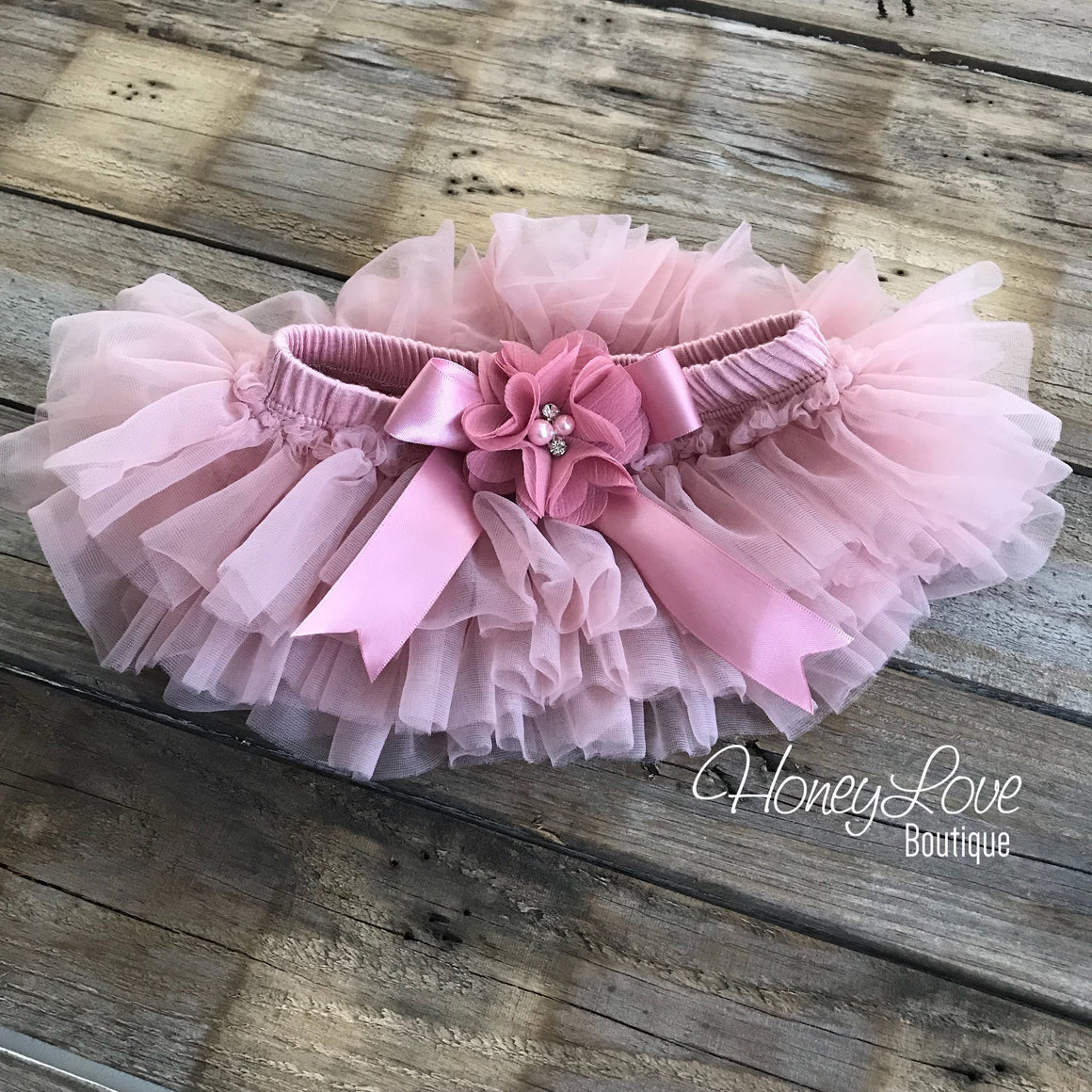 Vintage Pink embellished tutu skirt bloomers and matching headband - HoneyLoveBoutique