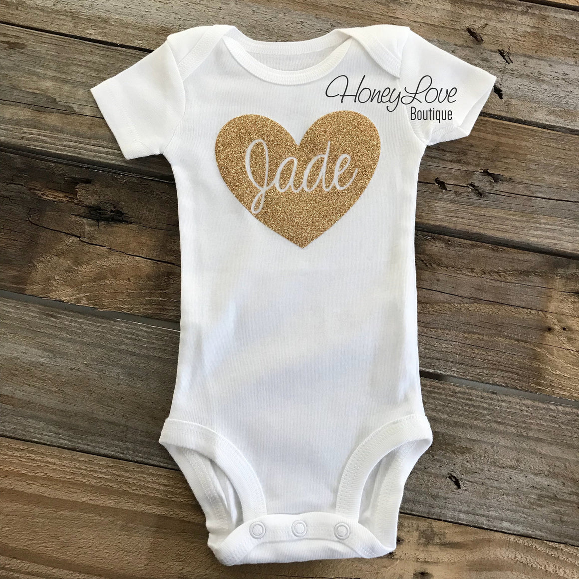 PERSONALIZED Name inside Heart - Vintage Pink and Gold/Silver/Rose Gold glitter - HoneyLoveBoutique