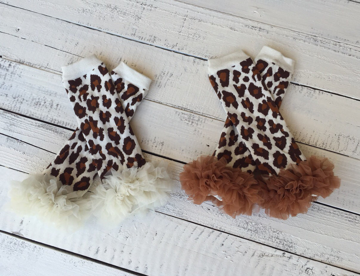 Leg Warmers - Leopard Print - with brown or ivory ruffle - HoneyLoveBoutique
