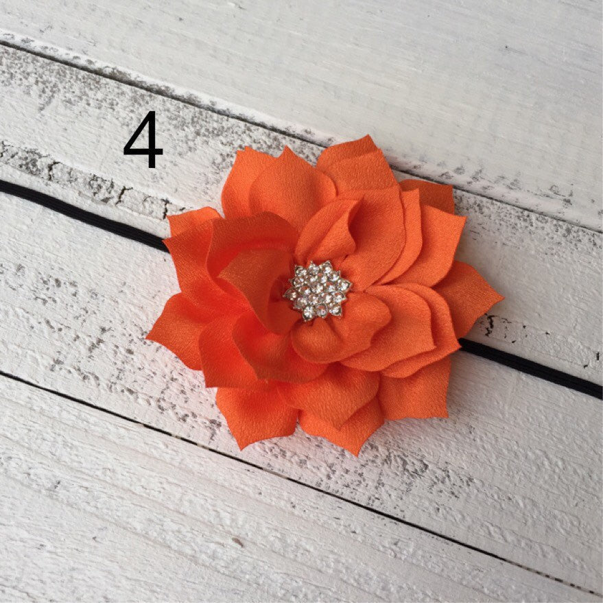 Halloween Headband - Orange and Black - Rhinestone Lotus Flower - HoneyLoveBoutique