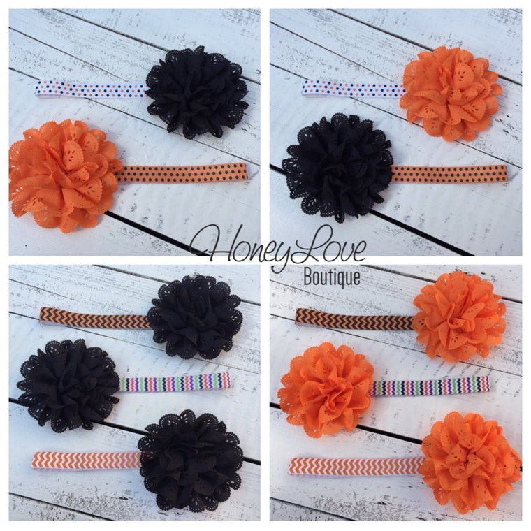 Halloween Headband - Eyelet Lace Flower - choose elastic! - HoneyLoveBoutique