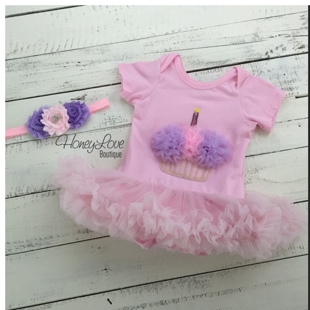 baby tutu dresses for 1st birthday Cupcake Tutu Dress and matching rhinestone headband - Pink and Purple