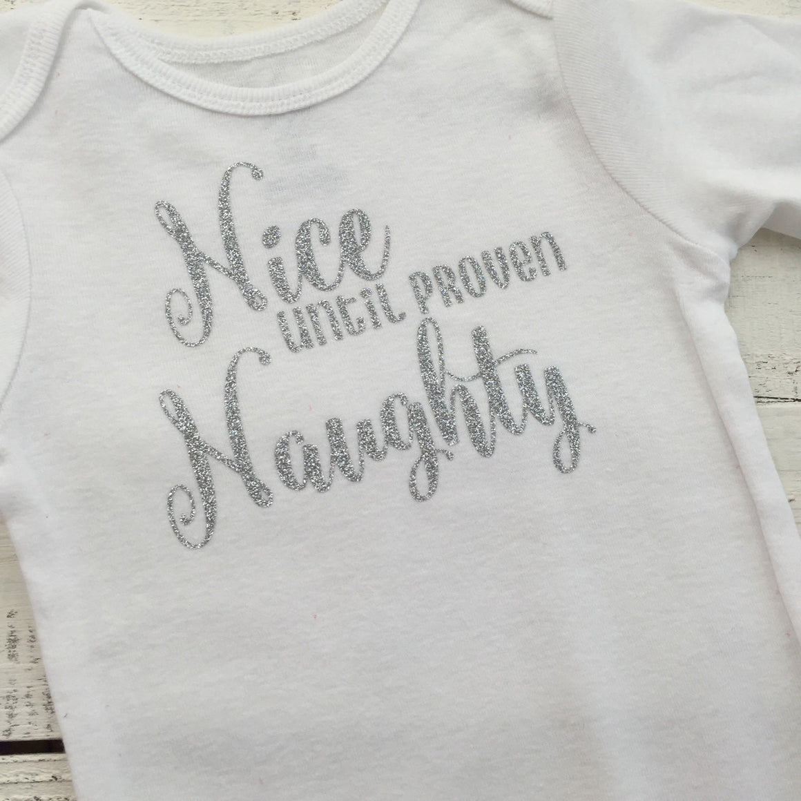 Nice until proven Naughty Christmas Outfit - Silver/Gold glitter - HoneyLoveBoutique