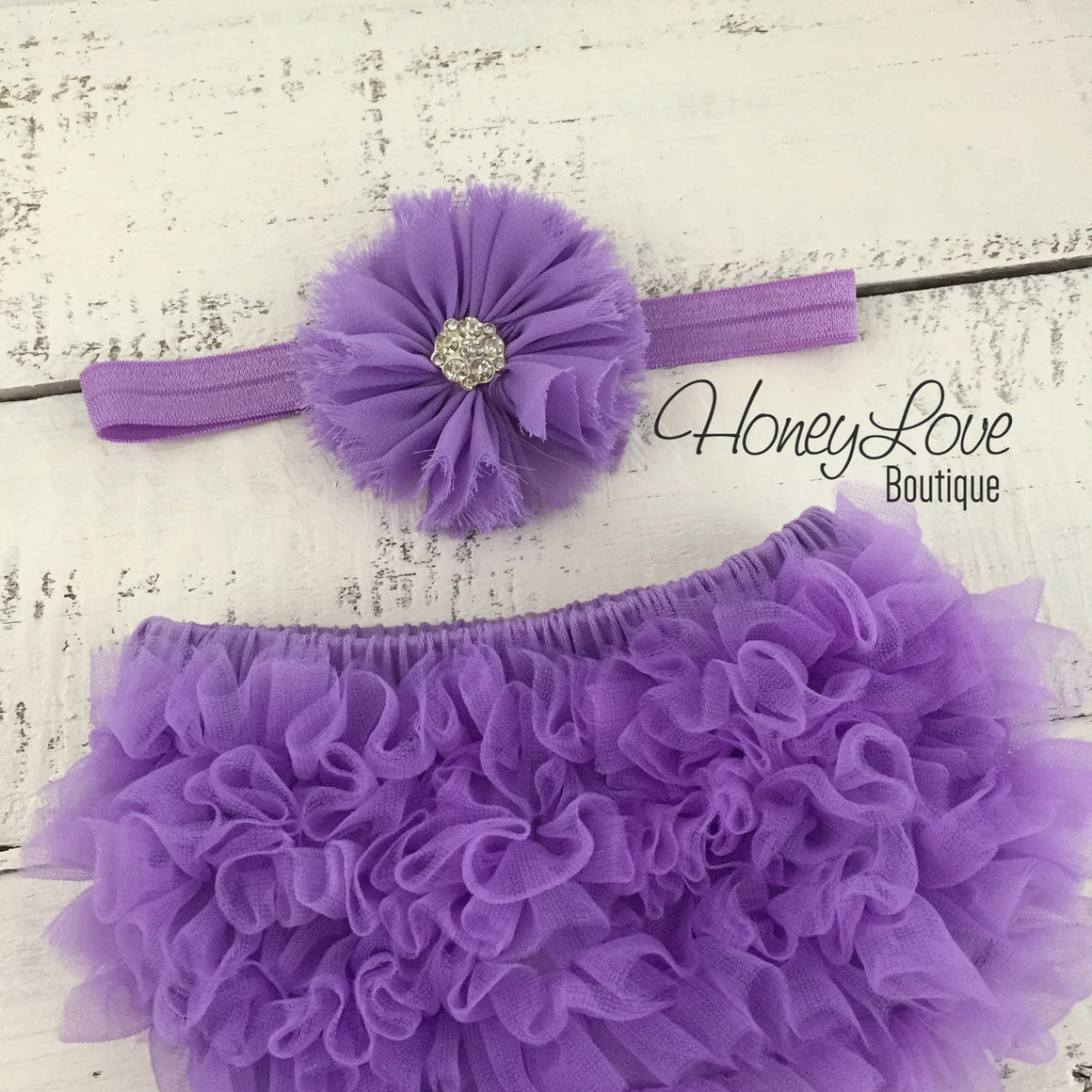 Lavender Purple ruffle bottom bloomer and rhinestone headband - HoneyLoveBoutique