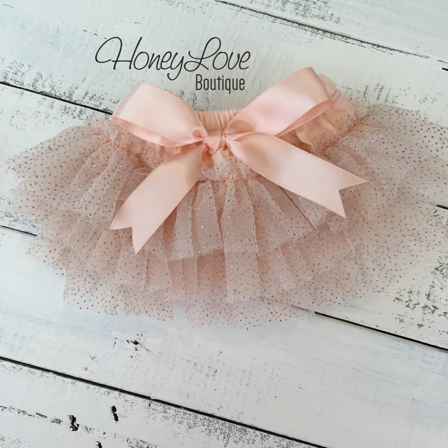 Peach with gold glitter tutu skirt bloomers HoneyLoveBoutique