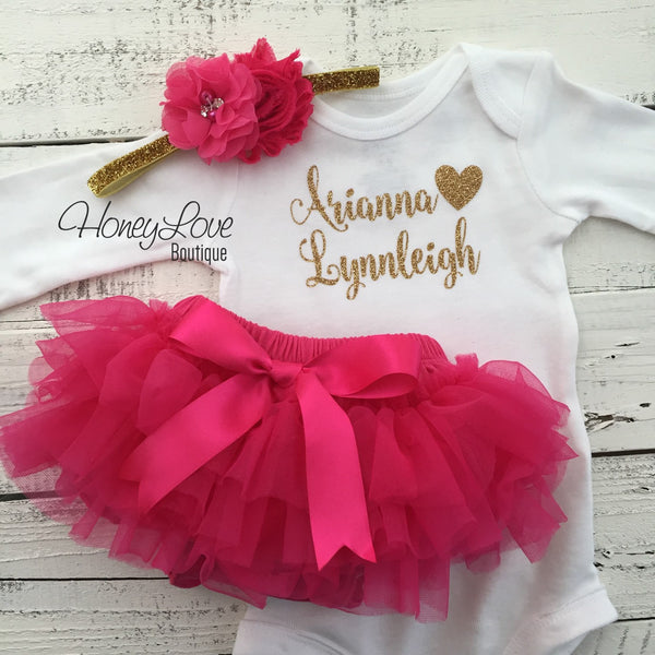 PERSONALIZED Name inside Heart - Watermelon Pink and Silver/Gold Glitter - tutu skirt bloomer