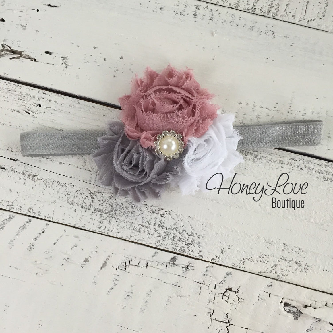Vintage Pink ruffle bottom bloomers and pearl rhinestone flower headband - HoneyLoveBoutique