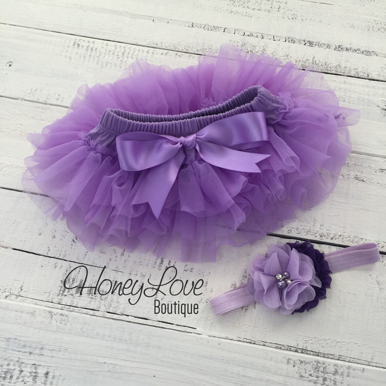 Lavender Purple tutu skirt bloomer and headband - HoneyLoveBoutique