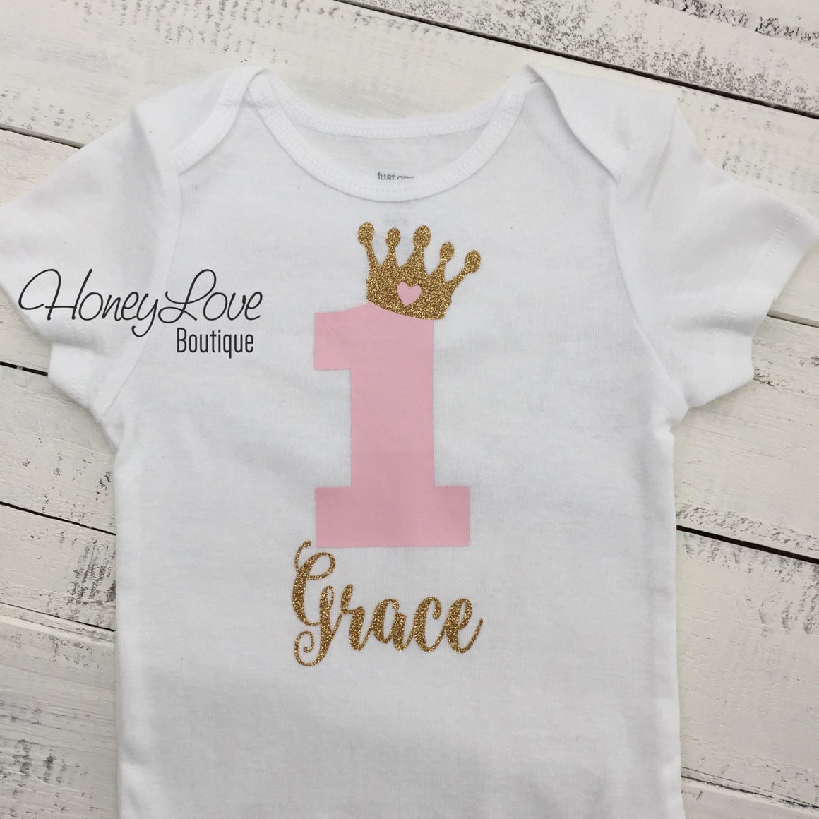 Personalized 1st Birthday Princess Outfit - Gold Glitter, Light Pink and Mint/Aqua - HoneyLoveBoutique