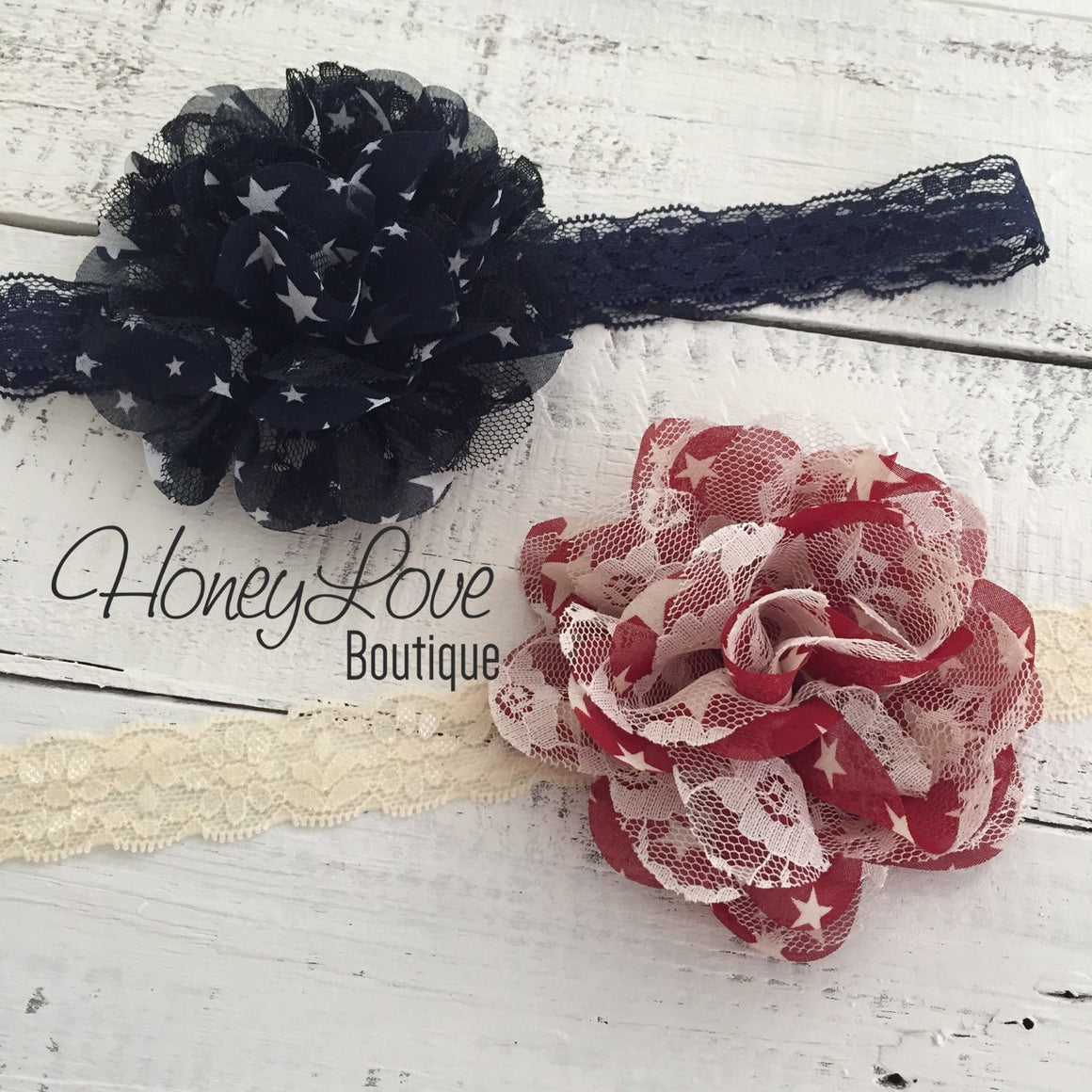 Star chiffon and lace layered headband - HoneyLoveBoutique