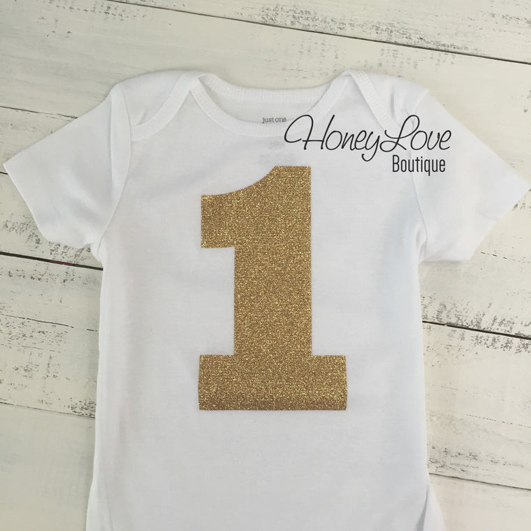 Number 1 Bodysuit - Gold glitter - HoneyLoveBoutique